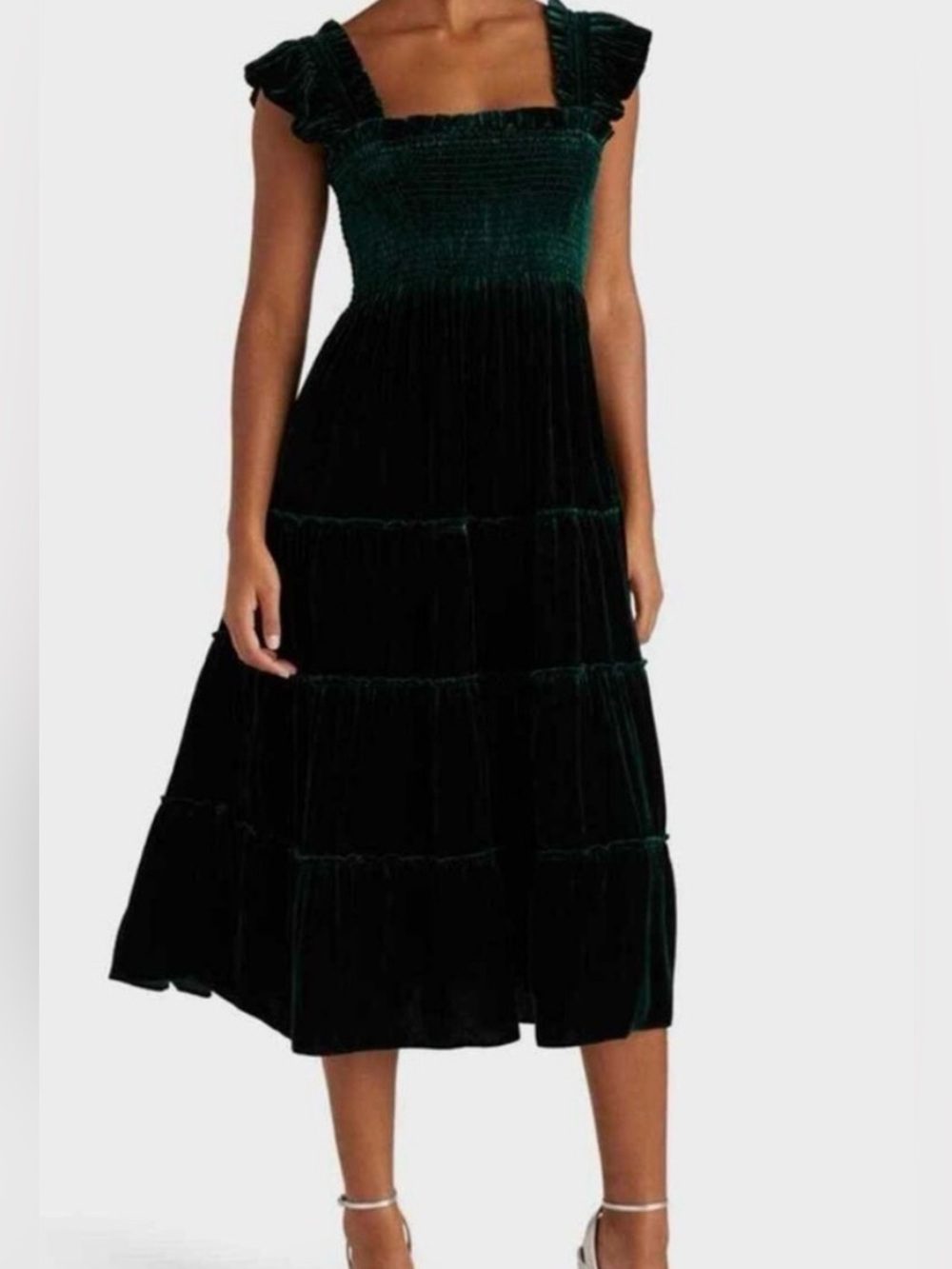 Hill House The Ellie Nap Dress Emerald Velvet—GORGEOUS! Boho—Tiered—like New! Xs